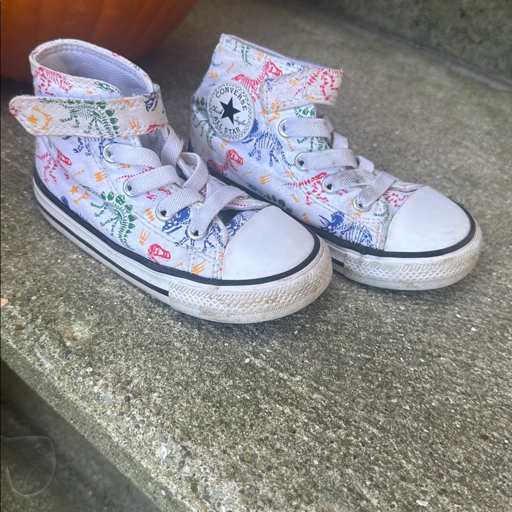 Converse Kids' White High-Tops with Colorful Dinosaurs